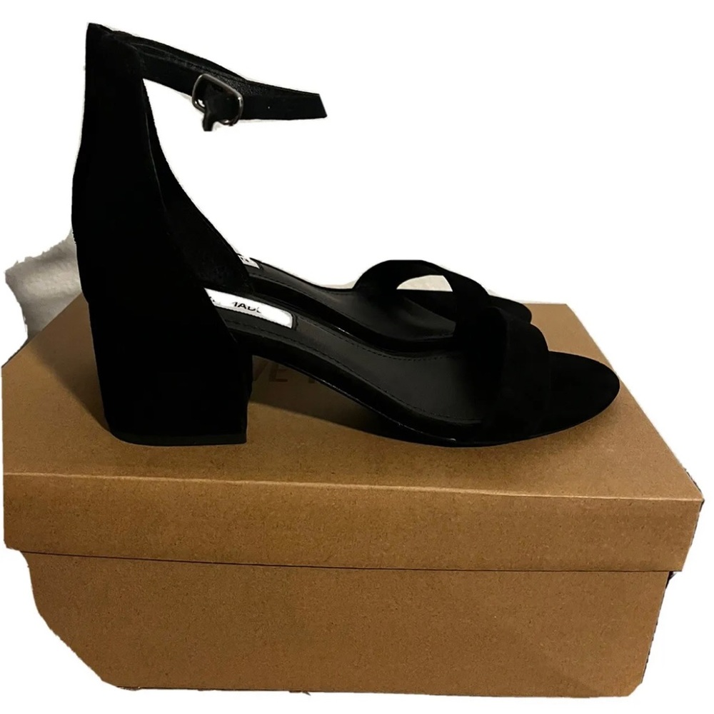 Steve Madden Womens Irenee Black Ankle Strap Heels Size 7.5 (Wide).